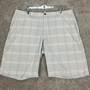 Adidas Golf Shorts‎ Mens 40 Beige Gray Plaid Flat Front Performance Lightweight
